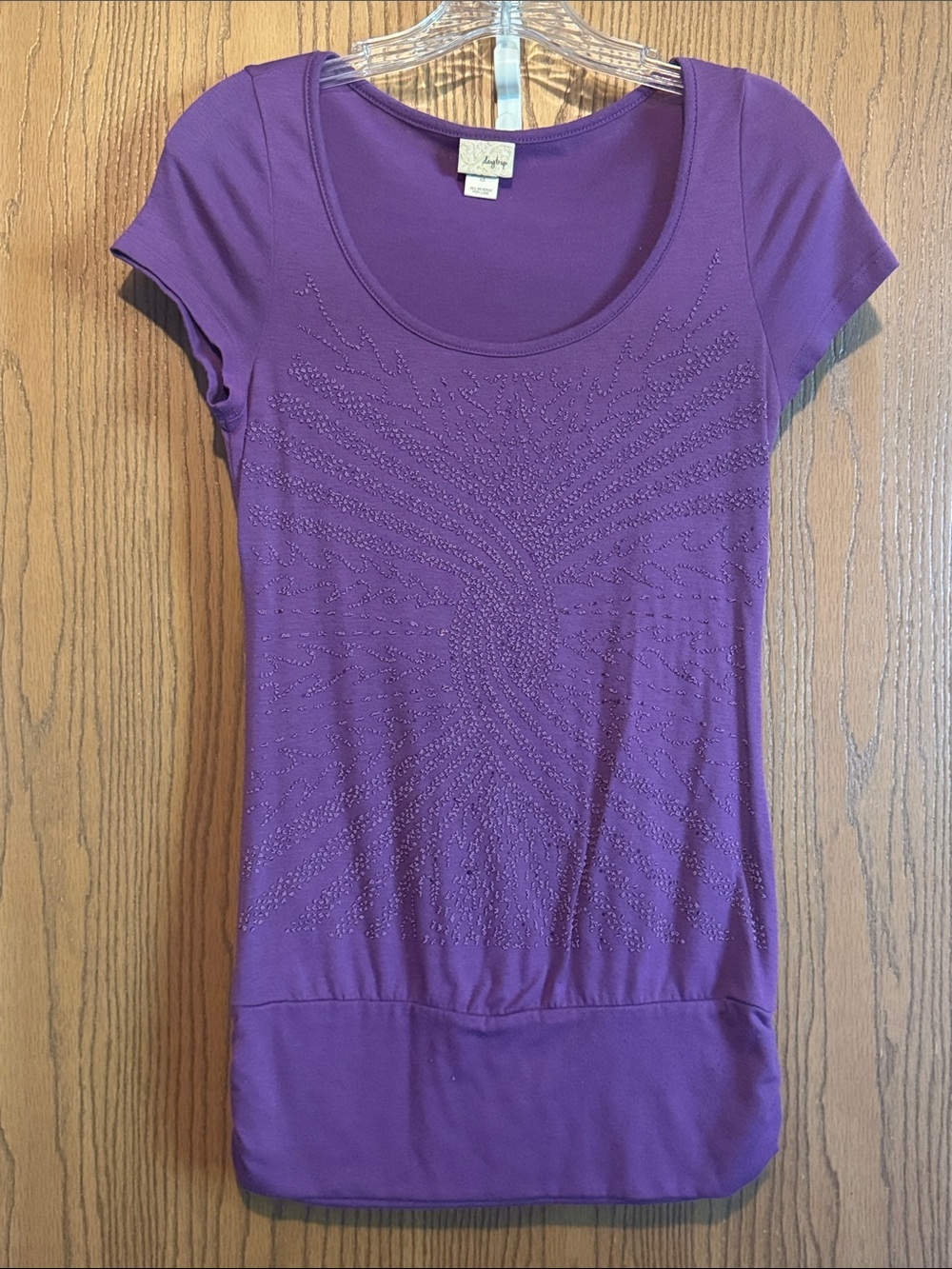 Daytrip Purple Scoop Neck Short Sleeve Top with Rhinestone Burst